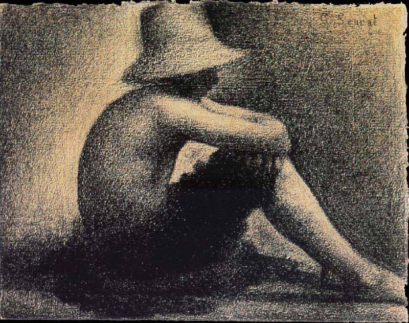 Georges Seurat The Youngster Wearing hat sat on the Lawn oil painting image